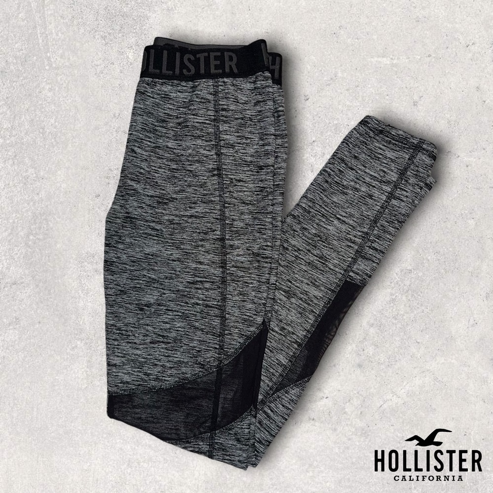 Hollister Heather Grey Leggings with Black Mesh Detail